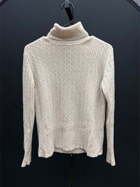 Pursuits, Ltd. Beige Cable Knit Cashmere Turtleneck Sweater